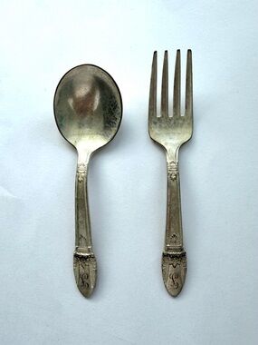 Vintage 1940 Roger Brothers 1847 silver plated “First Love” Baby Fork and Spoon